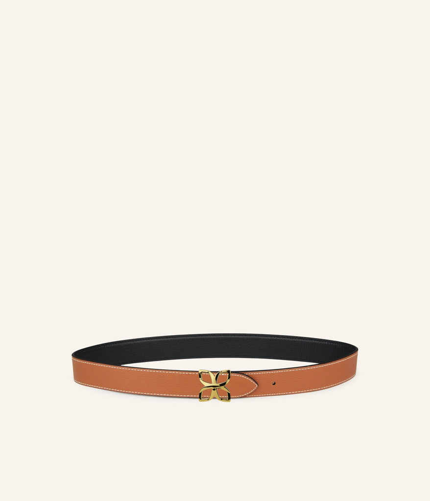 Ceinture Hortensia Doré 25mm | Noir Caramel - Fleuron Paris